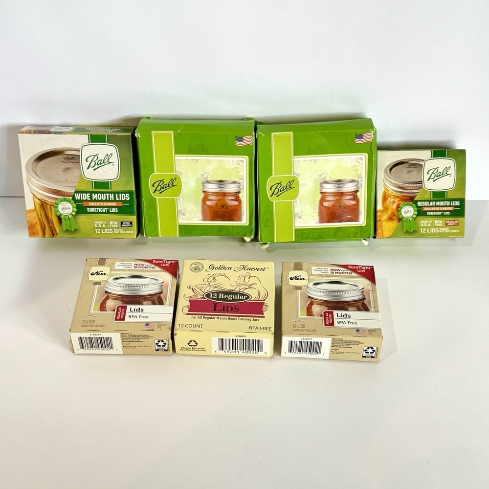 Mason Jar Canning Lids Lot of 7 Boxes - 84 Lids Regular & Wide Mouth Sureseal